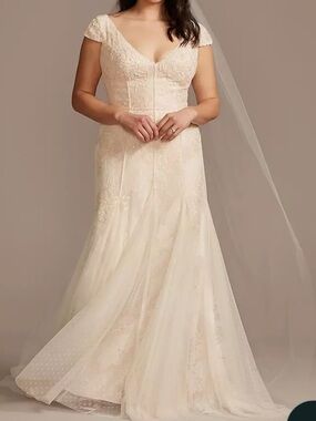 Melissa Sweet Ivory Lace V-Neck Cap Sleeve Bridal Gown